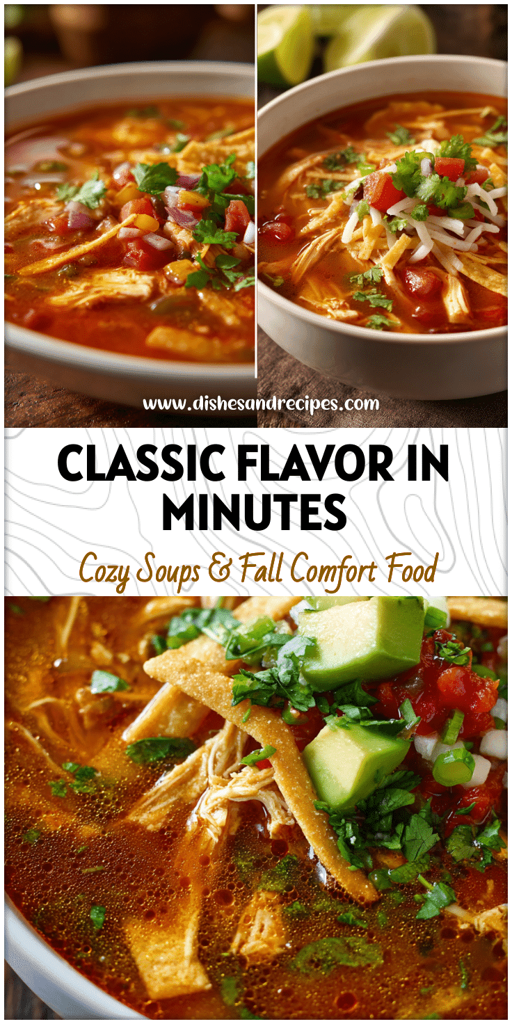 Bowl of Classic Chicken Tortilla Soup with potatoes, salsa, noodles, and colorful toppings inspired by Central Market Chicken Tortilla Soup.